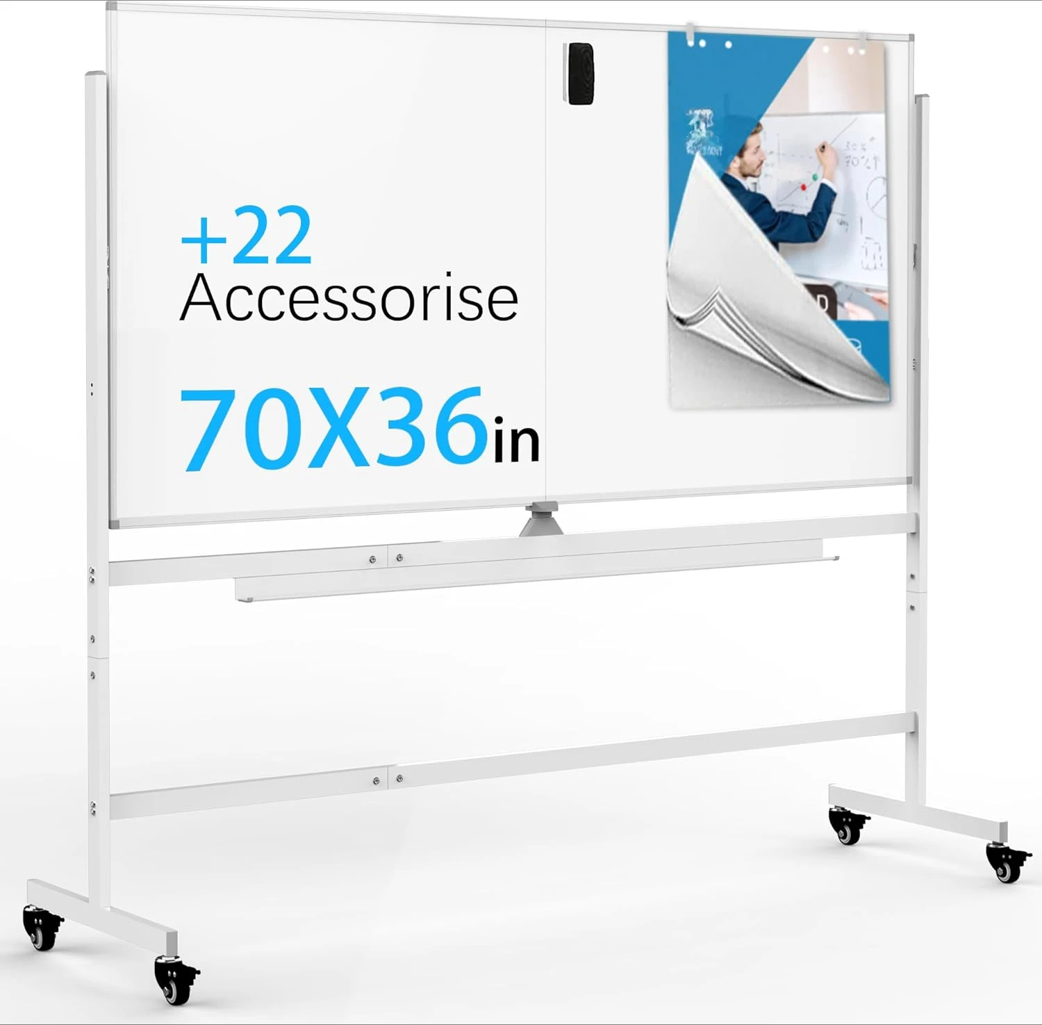 Rolling Whiteboard, Large whiteboard with Stand,Big White Board for Office, School,Home