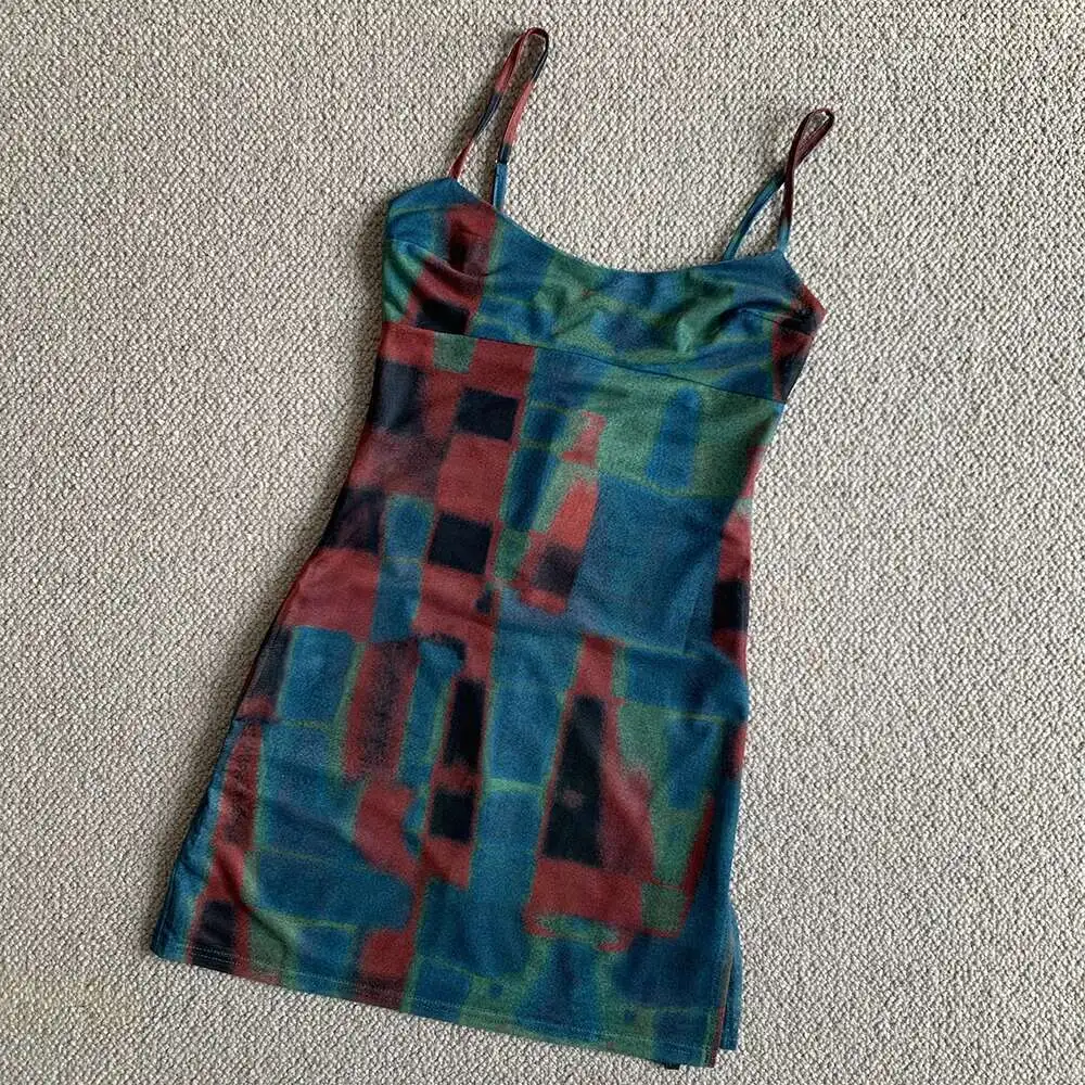 Picante puro desejo menina gravata tingida dupla camada malha impressa fino encaixe suspender feminino xadrez sexy envoltório nádegas vestido 37h5