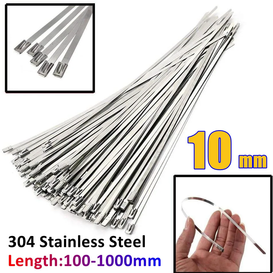 10 20 50 100 200 Pcs 10mm 0.39 inch Exhaust Wrap Multi-Purpose 304 Stainless Steel Metal Cable Tie banding self-locking zip ties