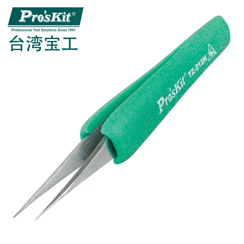 Pro'sKit-슈퍼 파인 팁 미끄럼 방지 정밀 전기 도금 핀셋 전자 IC 칩, 전화 마더 보드 수리 재작업 도구