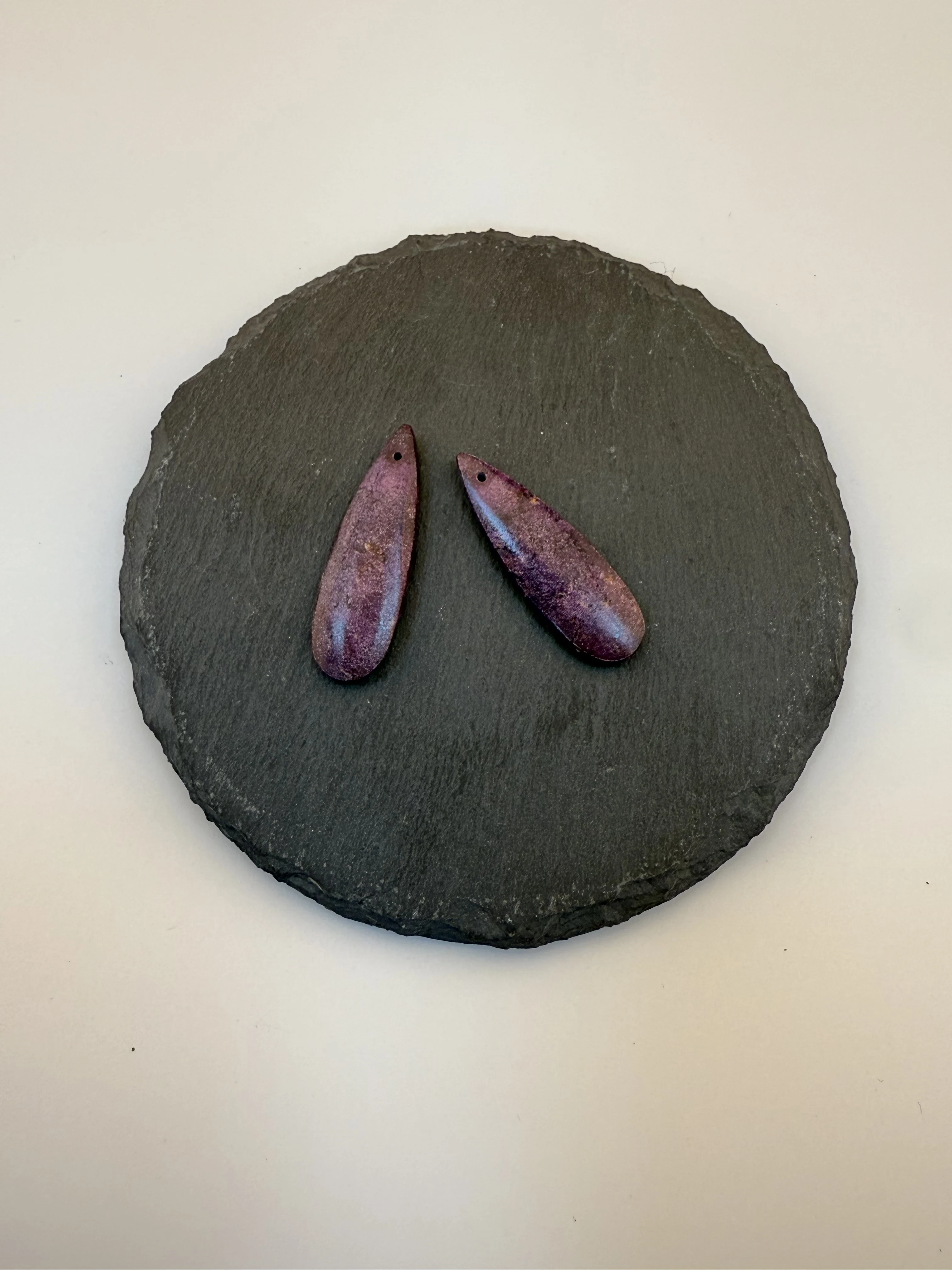 Natural Stone Atlantisite Purple Stone Water Drop Earrings - DIY Handmade Jewelry 34×11×2mm, 4.5g