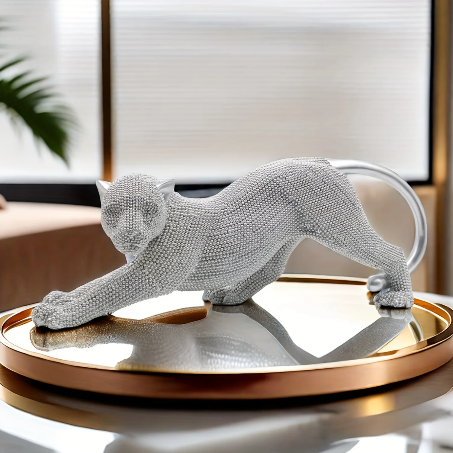 Modern Luxury Silver Leopard Resin Figurine - Creative Animal Sculpture for Office Shelf Decor - Christmas Thanksgiving Holiday 