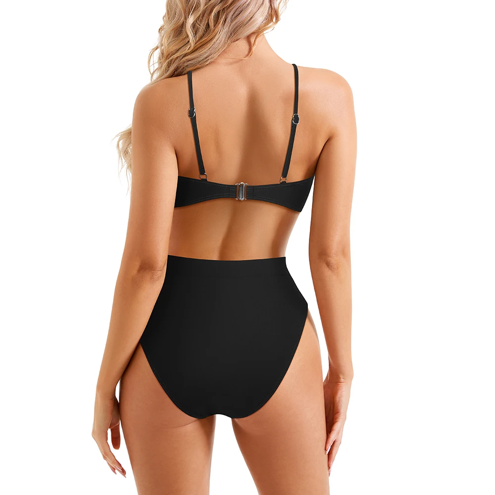 ارتفاع واسط مجموعة البكيني النساء حزام الكتف المايوه الصلبة ملابس السباحة مثير رفع 2 قطعة بيكيني مجموعات الإناث