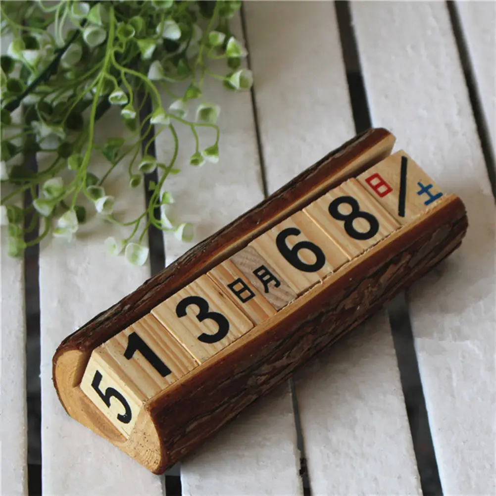 

2Pcs Natural Wood Desktop Calendar Creative Manual Date Display Fine Crafted Edges Lasting Durability Desk Ornament for Home