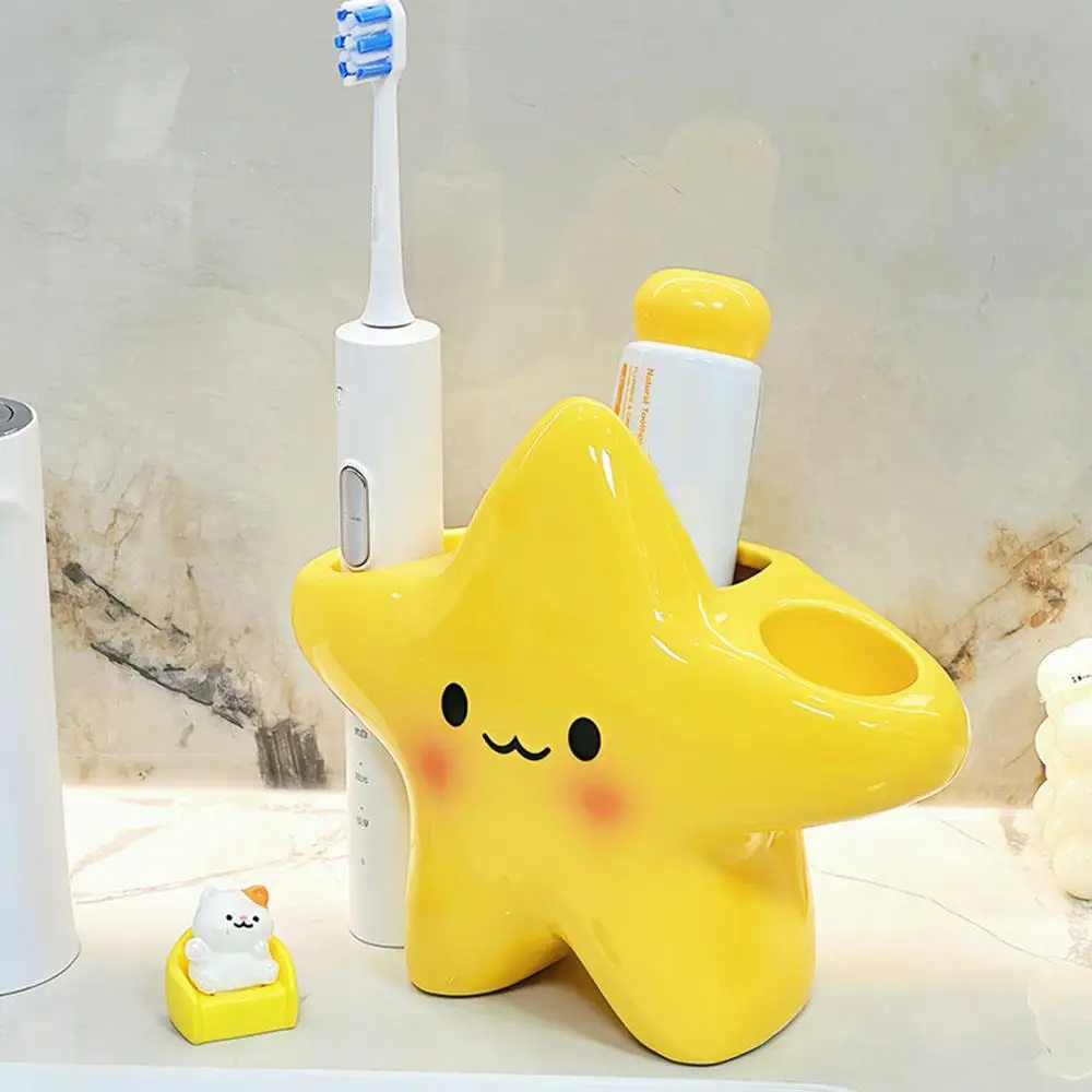 

1 × Toothbrush Organizer Cartoon Star Toothbrush Holder Bathroom Supplies Toothpaste Shelf Yellow Star Toothbrush Storage Rack
