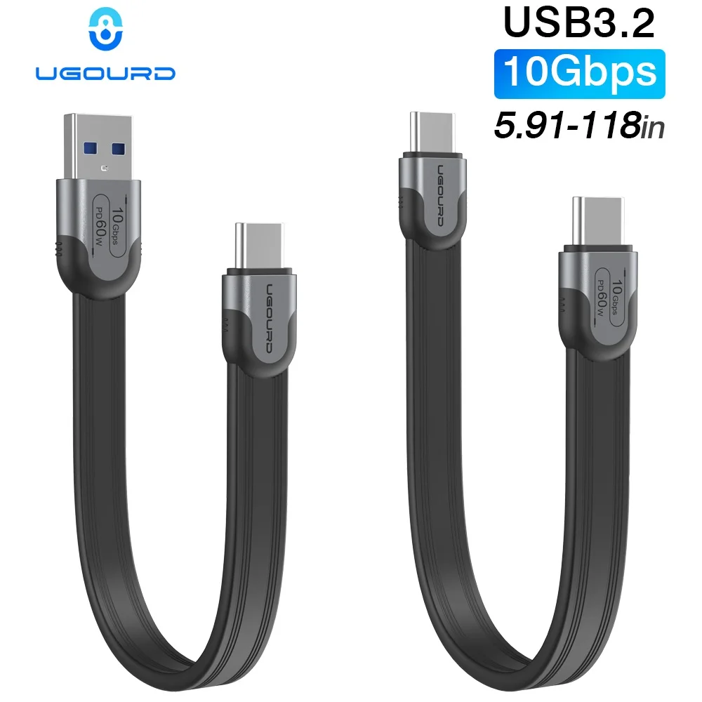 UGOURD USB-A-auf-Typ-C-Kabel, 10 Gbit/s, USB-C-auf-C, USB 3.1/3.2 Gen2, Synchronisations- und Ladekabel für SSD-Festplatten-Hub, 0,15 m - 3 m, flach, weich