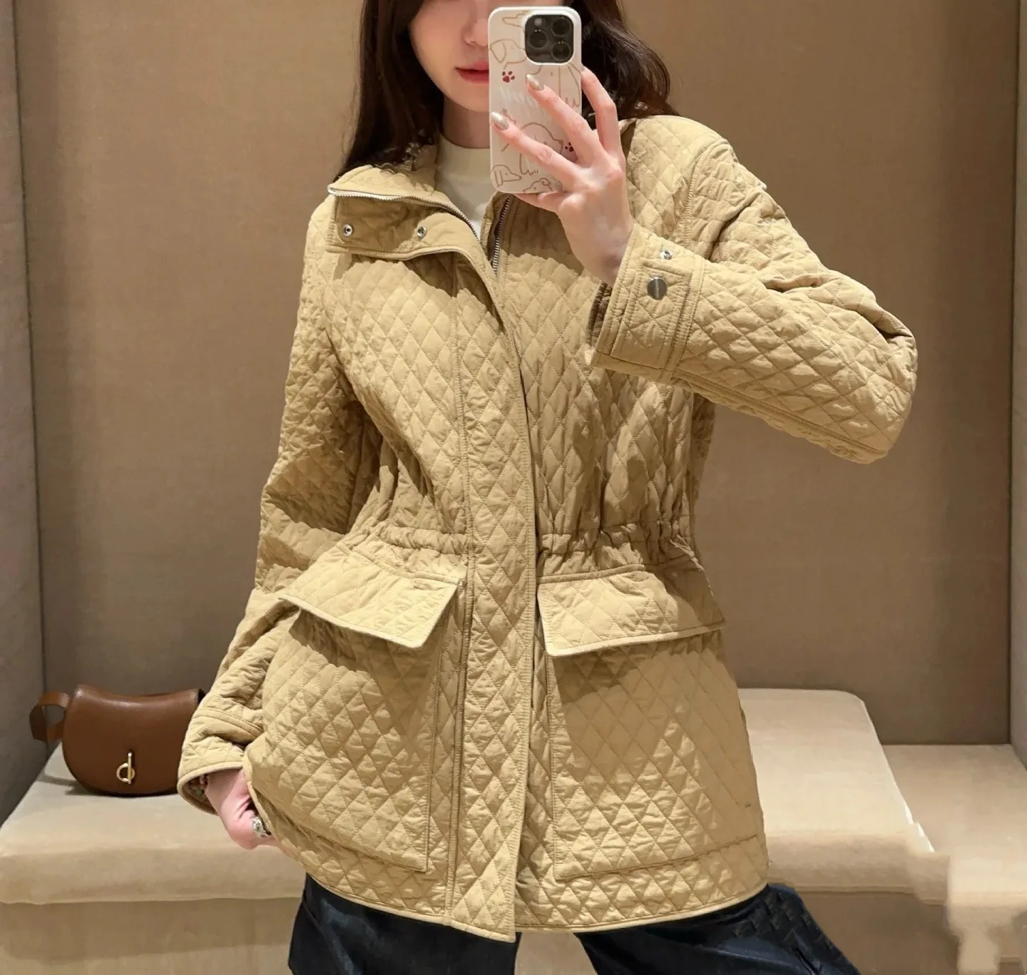 

Briti High Quali Women's Cotton Jaet Autumn Winter Warmth Embroidery Hooded Diamond Stitching Sle Long Sve Zipper