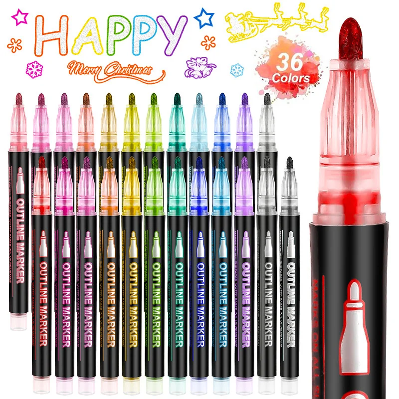 Double Line Contour Pen for Children,Color Dream Metal,Hand Account Fluorescent Pen,greeting Card,Children's Graffiti,Color Suit