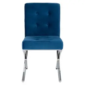 Blue High-Back Dining Chairs nail head Luxury PU Leather Durable Stainless Steel Firm Comfortable Stylish Dining Chairs for sale