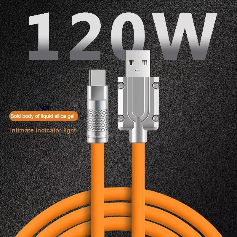 120W Superschnelles Ladekabel Typ-C aus Flüssigsilikon, schnelles USB-C-Ladekabel für Xiaomi, Huawei, Samsung, USB-Telefon-Datenkabel