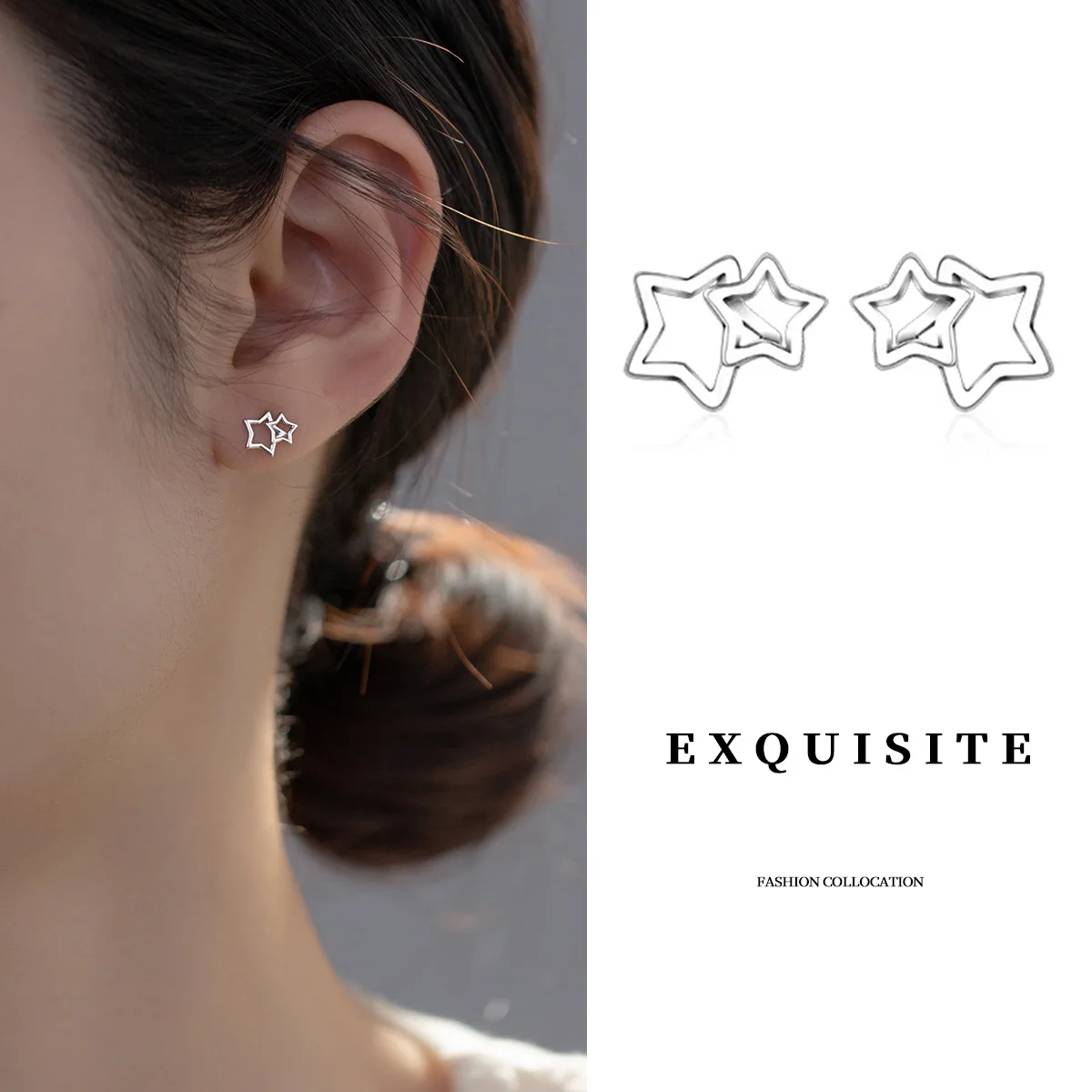 TOYOOSKY 100%S925 Silver Star Ear Studs Female Korean Small Fresh Cute Hollow Out Pentagram Ear Studs Star Ear Jewelry