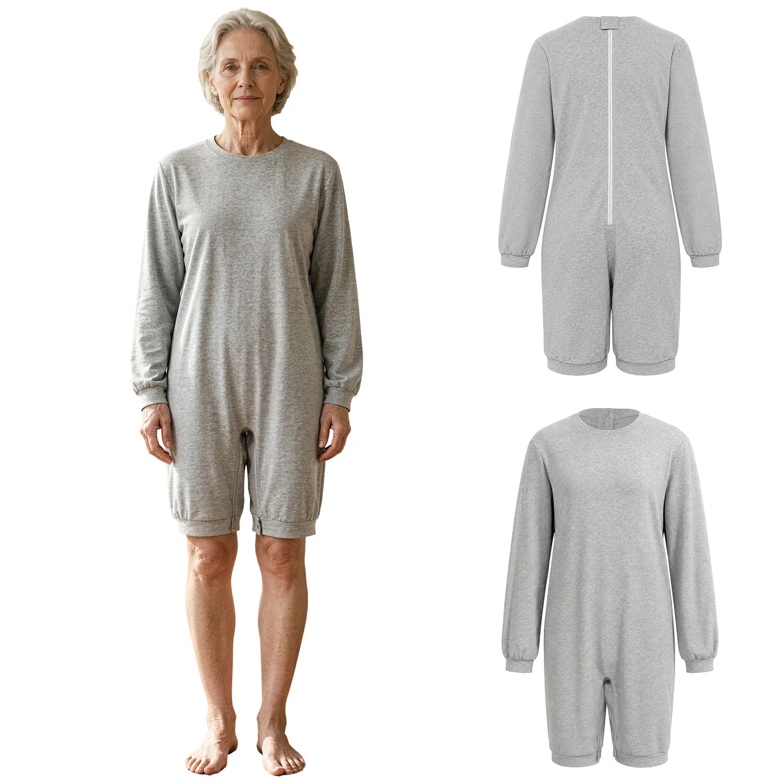 Women Men Older Special Needs Adaptive Clothing Back Hook-Loop Fastener Anti-Strip Jumpsuit Sleepwear for Disabilities Alzheimer
