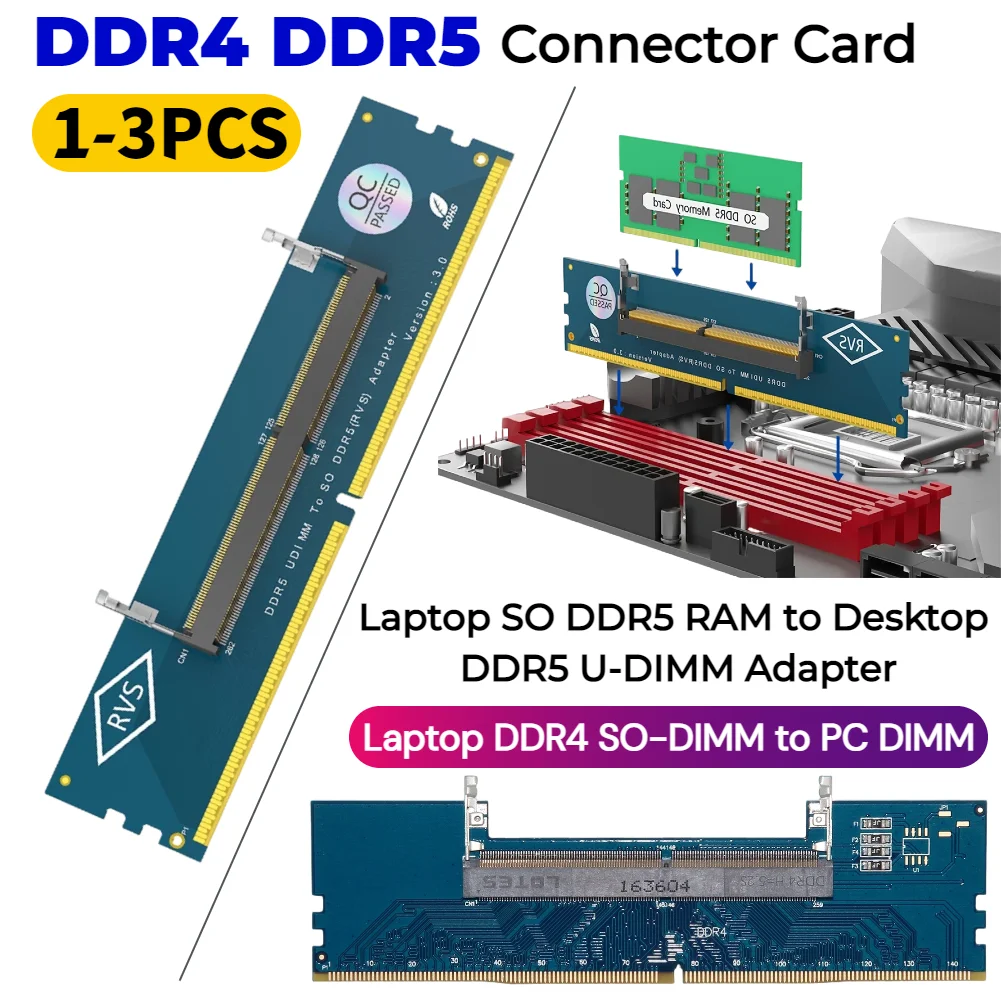 

DDR4 DDR5 Laptop to Desktop Memory Adapter Card Memory RAM Connector Adapter DIMM Card SO-DIMM To PC Computer Converters