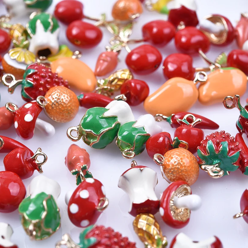 

3/12Pcs Mix Enamel Fruits Strawberry Banana Cherry Charms Jewelry Wholesale DIY Vegetables Mushrooms Hot Pepper Pendant Finding