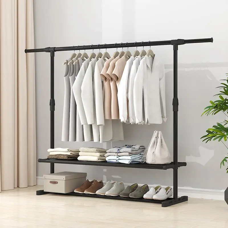 Economical Three-Dimensional Clothes Drying Rack with Wheels Double Row for Bedroom Portable Stretchable Two-Way Roller Hangi...