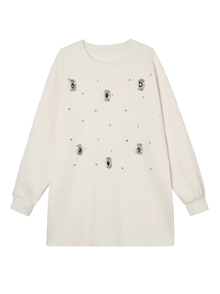 Felpa lunga Sve Crew Ne dalla vestibilità ampia, casual, versatile, di media lunghezza, per donna taglie forti, primavera, nuova, comoda