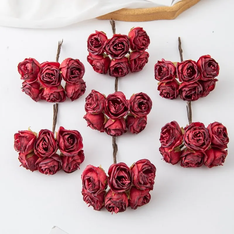 6 Stück Künstliche Blumen, Kunstseidenrosen mit Staubgefäßen für Weihnachtsgirlanden, Heimdekoration, Blumentöpfe, Hochzeitsbogen-Dekoration – Detail 9