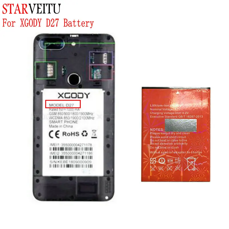 XGODY X24 Battery for XGODY D27 Mate 10+ Rechargeable Bateria Replace Li-polymer Batteries 2500mAh with Tracking Number