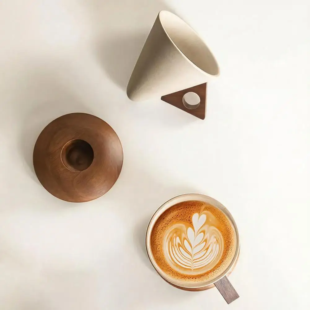 

Coffee Cup Saucer Set Ceramic Coffee Cup Set with Ergonomic Wooden Handle Solid Wood Coaster Tapered Design for Espresso Latte