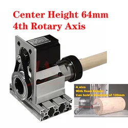 LYCNC Center Height 64mm Rotary Axis 4th Axis with 30mm Chuck for DIY CNC Router Wood Milling Machine