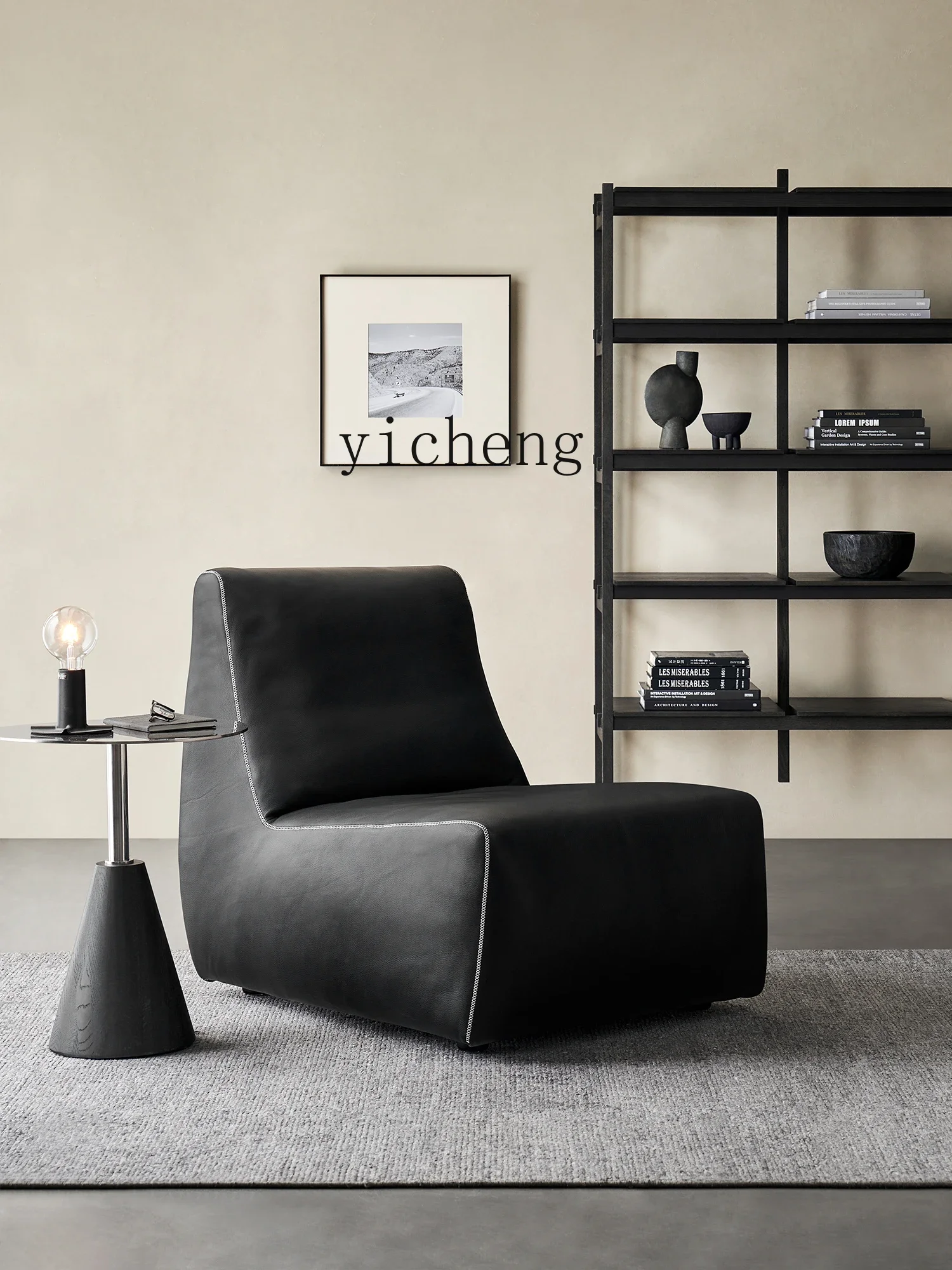 V5.9 Full Leather Lazy Sofa Band Pedal Sleeping and Lying Armchair Living Room Bedroom