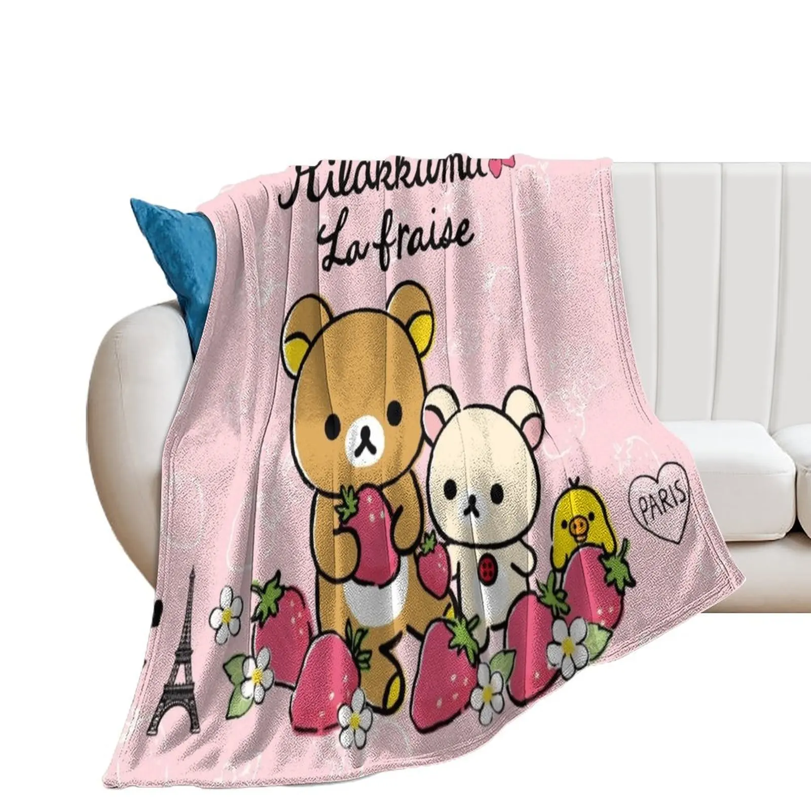 

Cute Rilakkuma strawberry Throw Blanket Retros Soft Big Fashion Sofas blankets and throws Blankets
