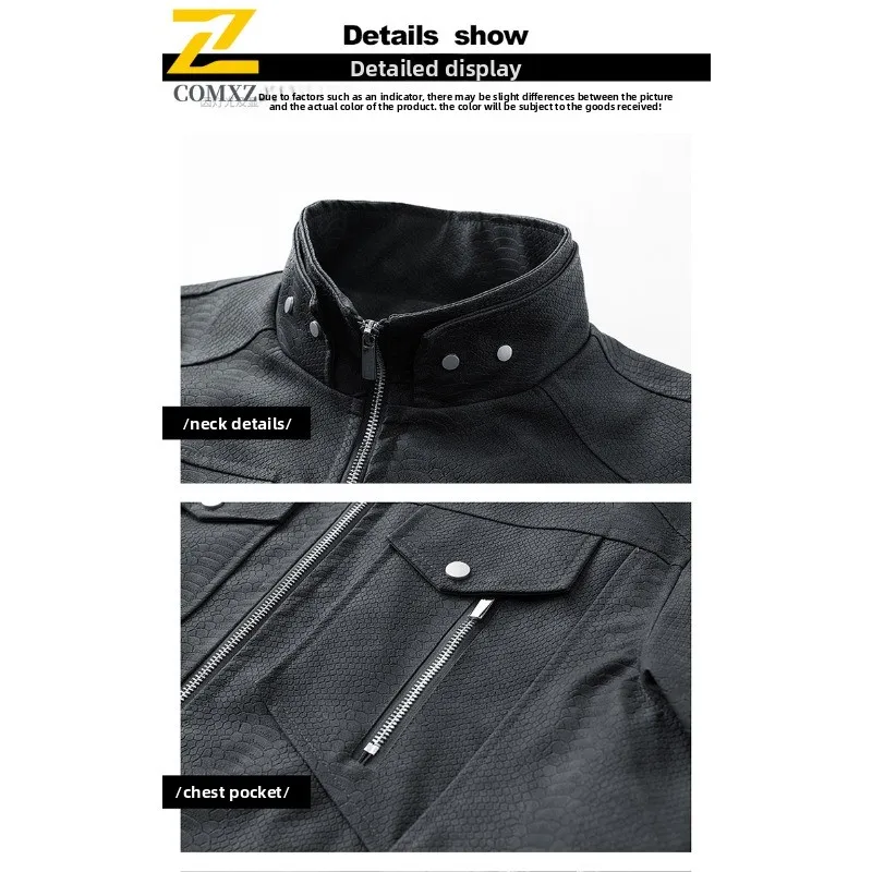 الرجال الكورية نمط السائق سترة الوقوف طوق بولي معطف معطف معطف جلد مقاوم للماء يندبروف المتضخم الشارع الشهير دراجة نارية ملابس خارجية #3