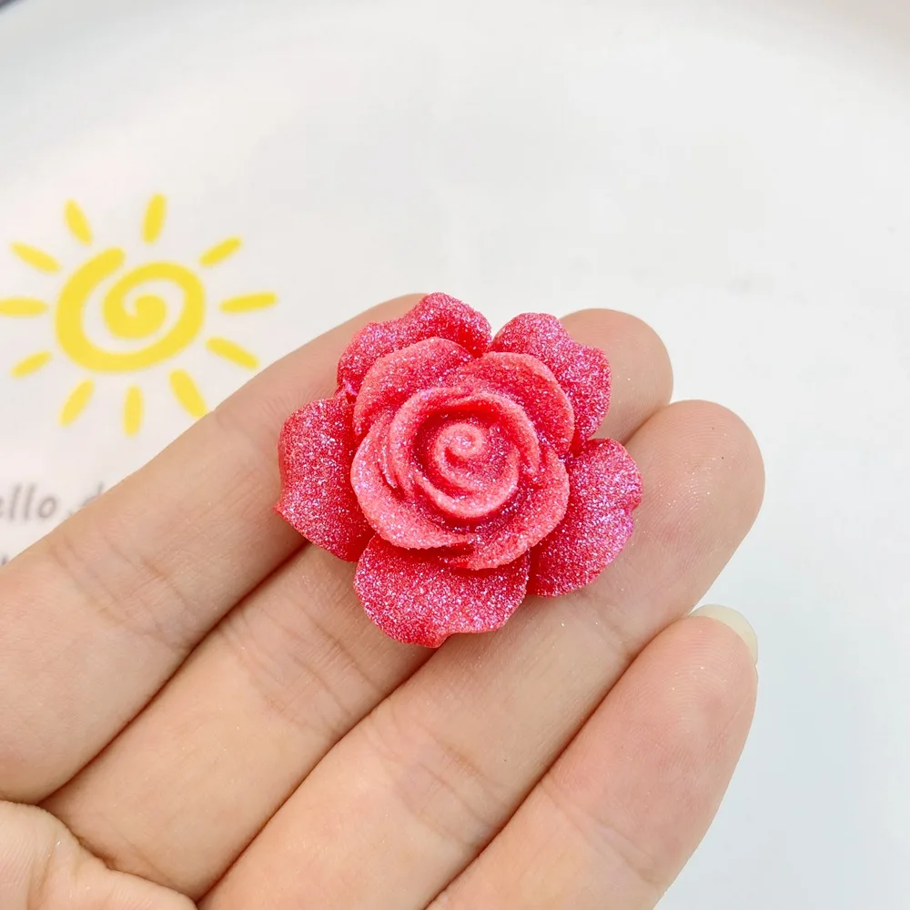 7Pcs New Mini Cute Shiny Roses Flat Back Resin Cabochons  DIY Jewelry Craft Decoration Accessories