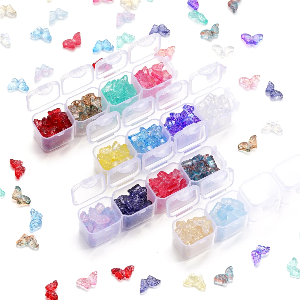 30Pcs/Lot 8*15mm Transparent Glass Small Butterfly Loose Charm Pendants for Necklace DIY Craft Jewelry Making Accessories