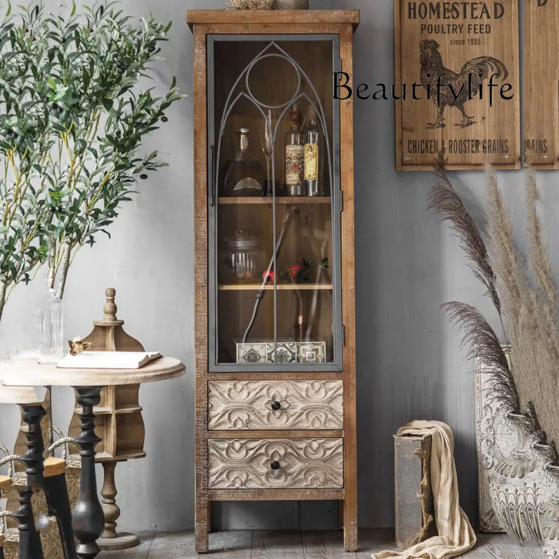 American-Style Distressed Solid Wood Clothes Closet Household Minimalist Curio Cabinet