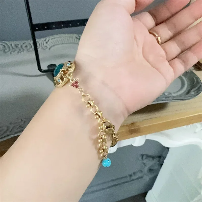 Vintage Copper Beauty Portrait Ancient Round Coin Wide Chain Bracelets for Women Simple Couple Jewelry Wrist Accessories
