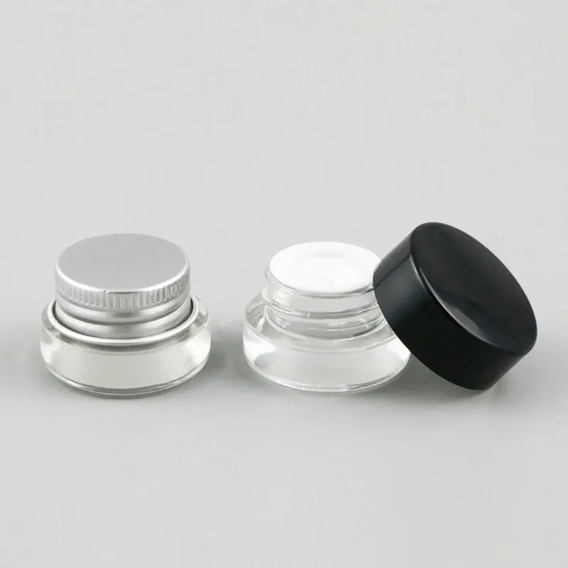 

3g Traval Small glass cream make up jar with aluminium lids white pe pad 1/10oz cosmetic container packaging glass jar