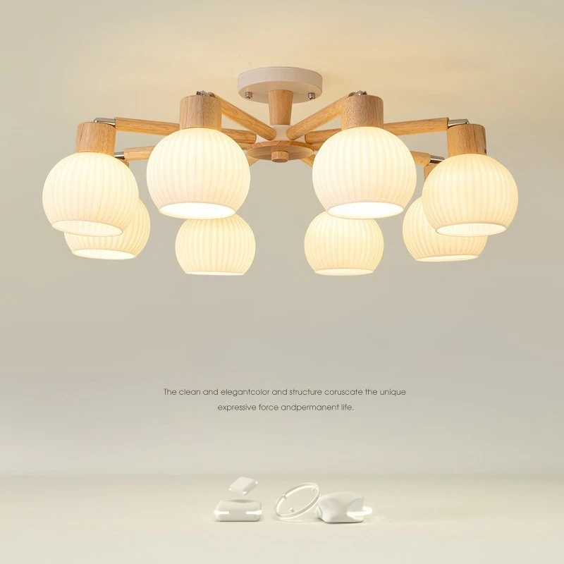 Japanese Minimalist Glass LED Ceiling Chandeliers Whole House Decoration Bedroom Dining Living Room Indoor Wooden Ceiling Lights