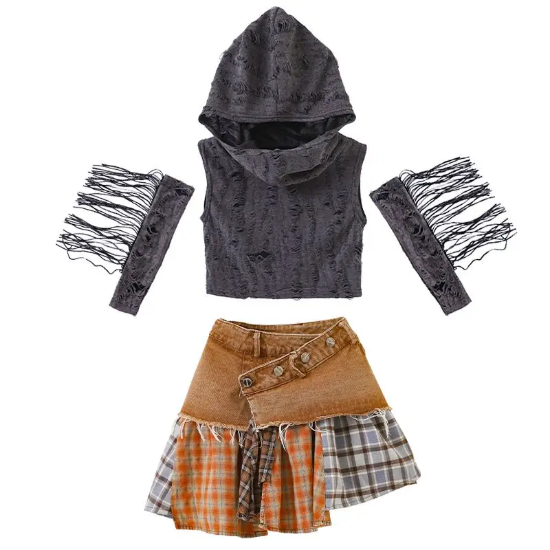 Children Jazz Stage Costume Girls Hip Hop Dance Outfit Kpop Performance Clothes Kids Street Dance Suit Top Skirt Shuffle Pants