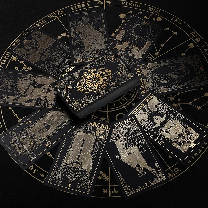 78 ورقة/مجموعة بطاقات التارو المنقوشة بالذهب الأسود مقاومة للماء سطح ملون لألعاب الطاولة أوراق اللعب العرافة ألعاب الطاولة