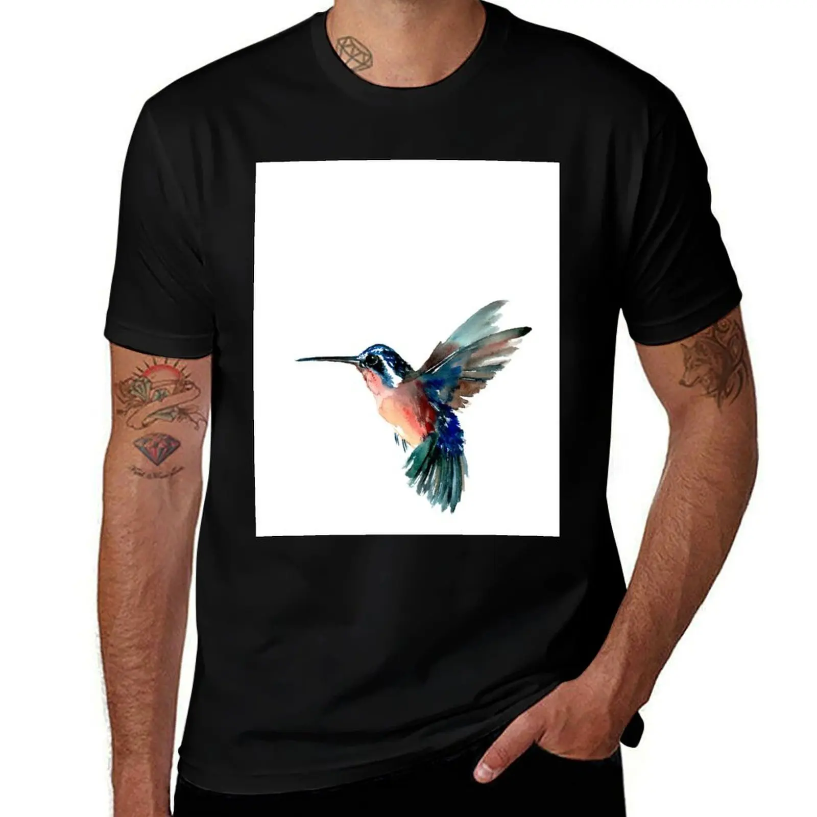 Flying Hummingbird T-Shirt Fashion Graphic Tee for Men T-Shirt