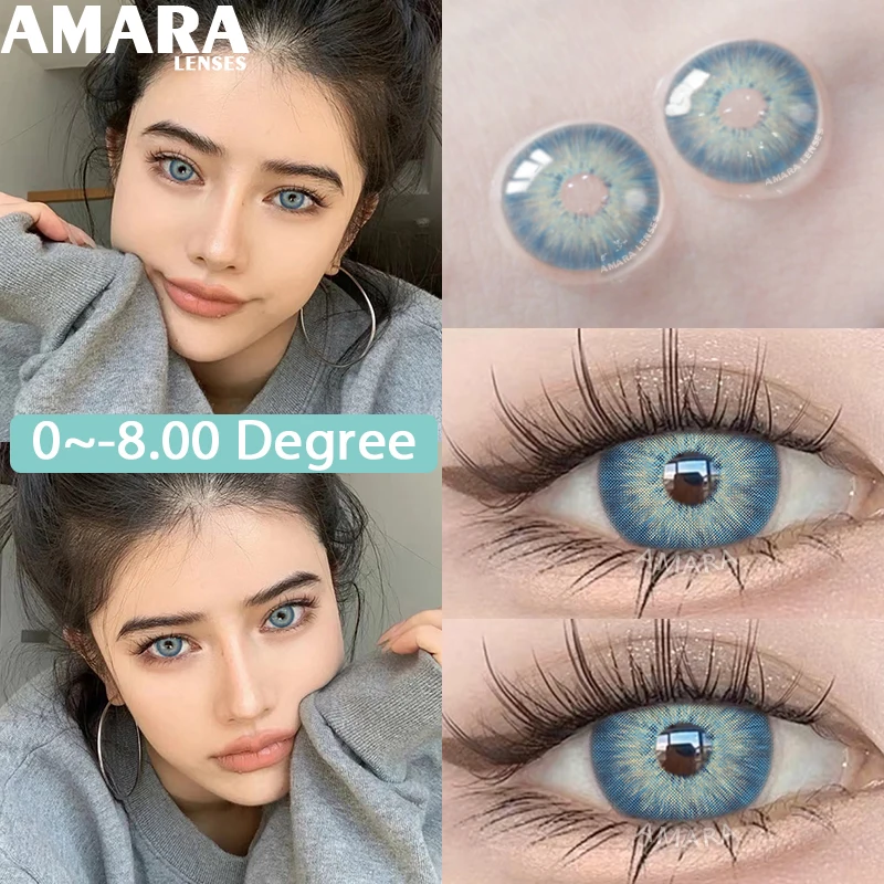 AMARA 1Pair Myopia Lenses Color Contact Lenses for Eyes Lenses With Diopters Prescription Fashion Lenses Blue Eye Lenses