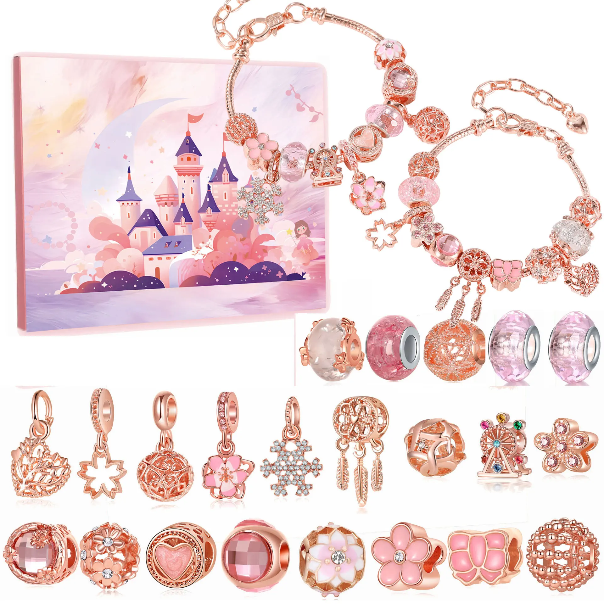 Adventskalender Weihnachten Diy Perlenarmband Blind Box – Roségold Schmuck Geschenk für Absolventen Urlaubssaison