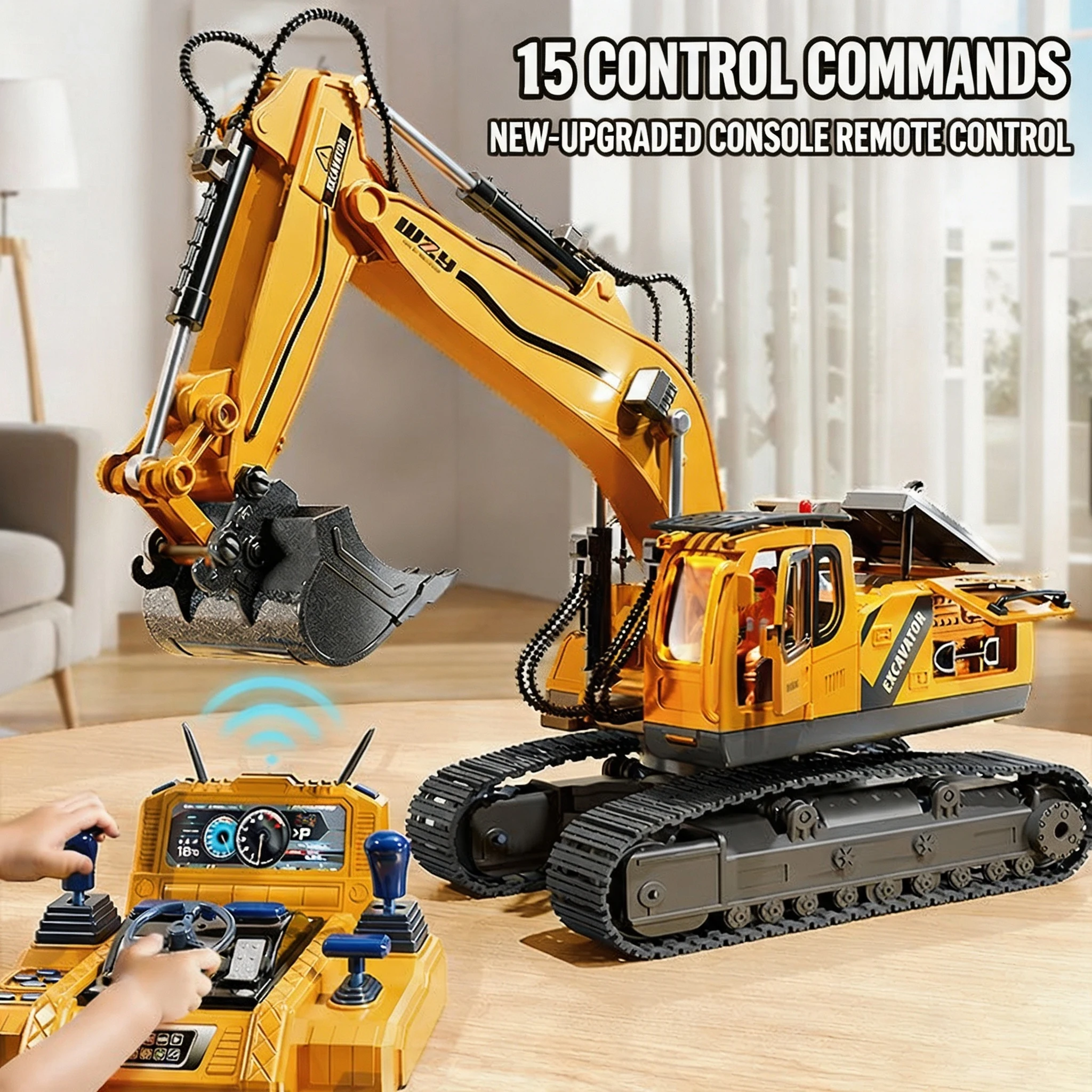 Large RC engineering vehicle set, alloy excavator and excavator with console, boy's birthday gift