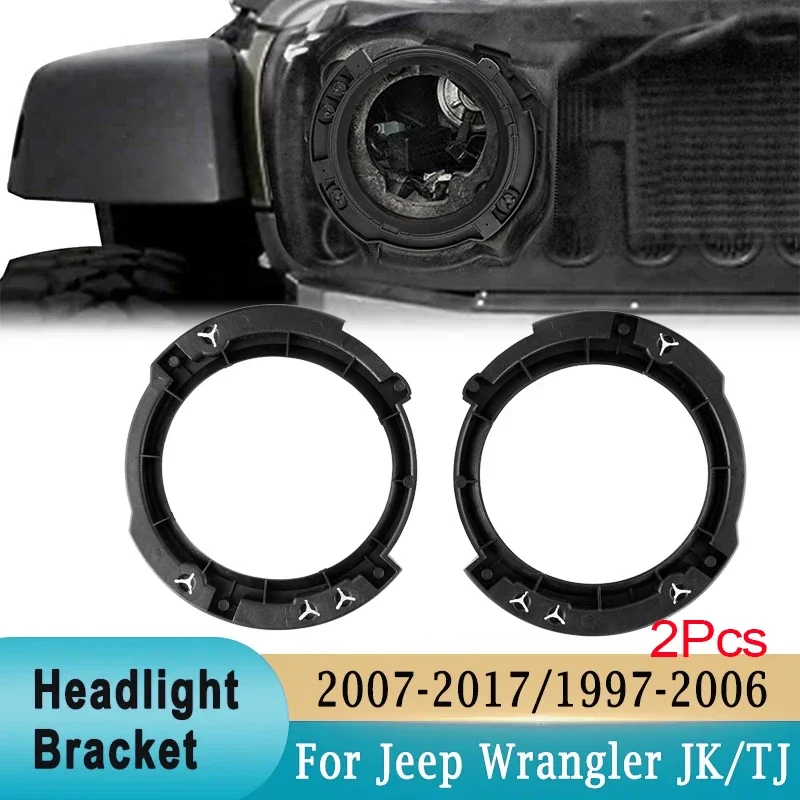 

2Pcs 7 Inch LED Headlight Brackets Mount Buckets Base Hoods Plastic Ring For Jeep Wrangler JK 2007-2017 / TJ 1997-2006 Accessory