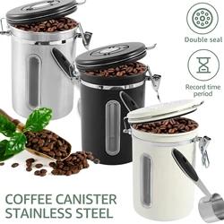 1.8L Coffee Bean Vacuum Sealed Tank Stainless Steel Multifunctional Storage Canister with Date Tracker Scoop for Tea Flour Cerea