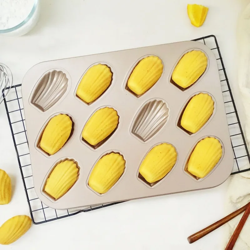 12-Cavity Madeleine Mold Non-Stick Shell Baking Pan Donut Cake Pan for Home Oven Bakeware Baking Tools Kit Pastry Supplies