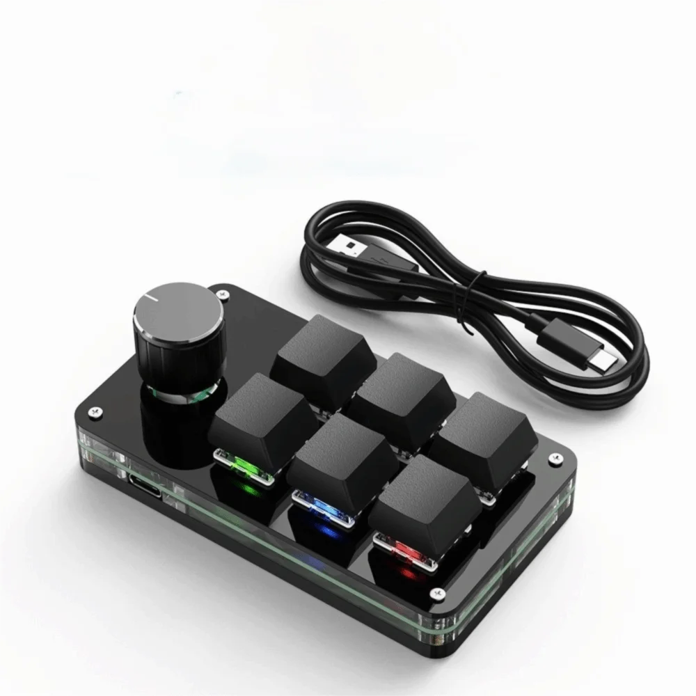 RGB Mini Custom Programming Keyboard Hot Swap USB Wired Gaming Keypads 6 Keys 1 Knob Mechanical Keyboard Programming