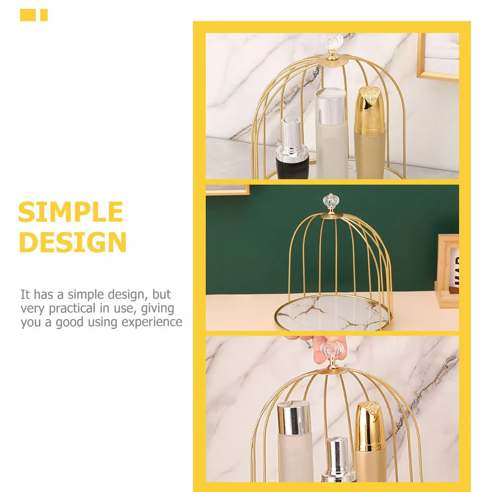 

Multi-Function Cupcake Stand Bird Cage Decor Gold Finish Sturdy Metal Desktop Organizer Tray Skincare Holder Wedding