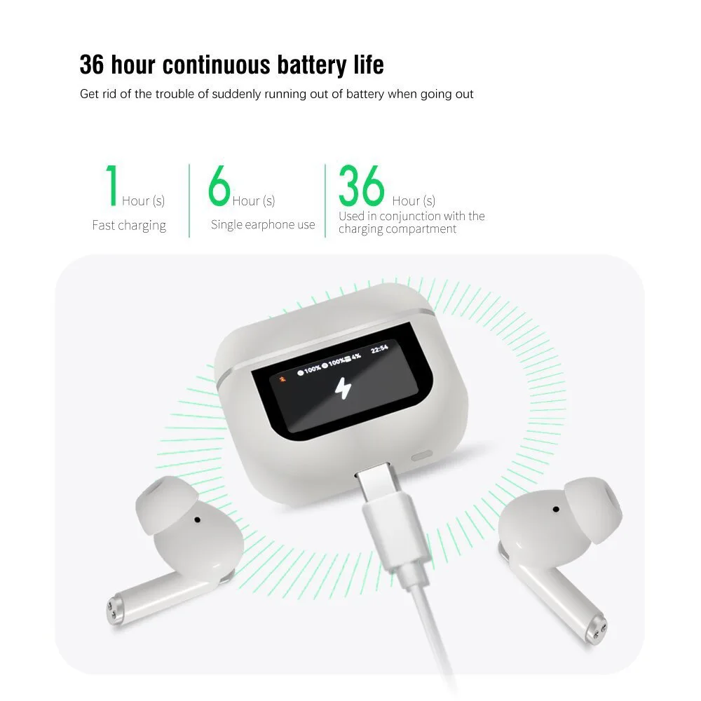 스마트 컬러 스크린 무선 블루투스 노이즈 캔슬링 헤드폰, 초장시간 배터리 수명 및 무지연 게이밍 헤드폰