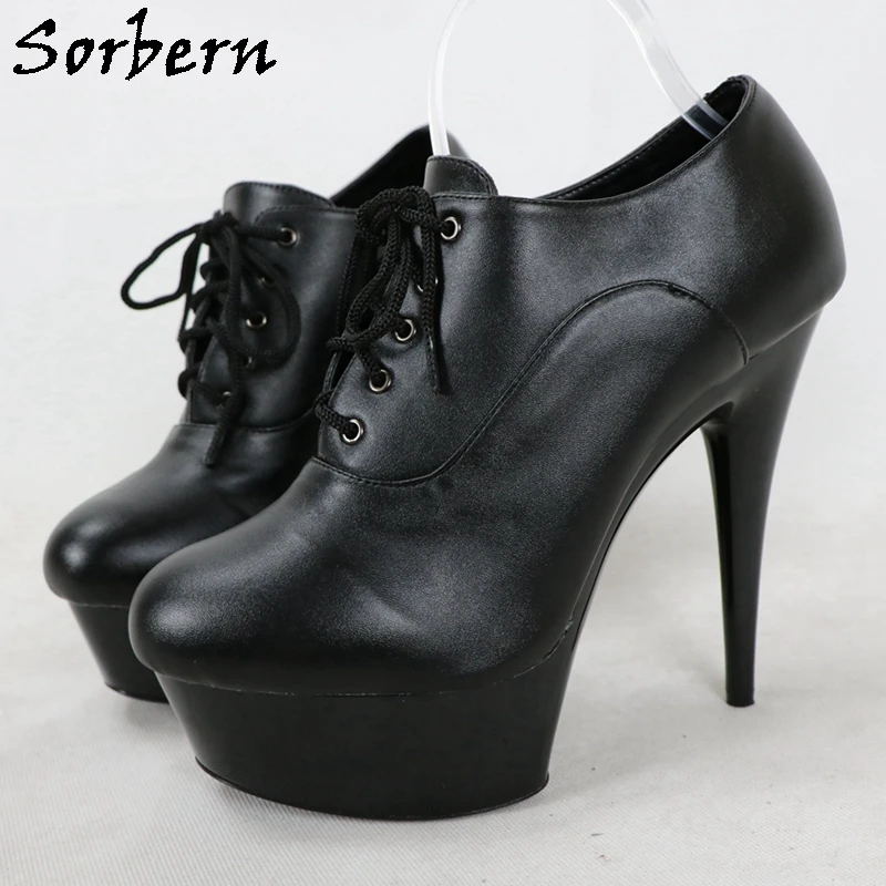 Sorbern 15Cm Stripper High Heel Pole Dance Women Pump Shoes Lace Up Round Toe Black Matte Custom 17Cm 20Cm Multi Colors