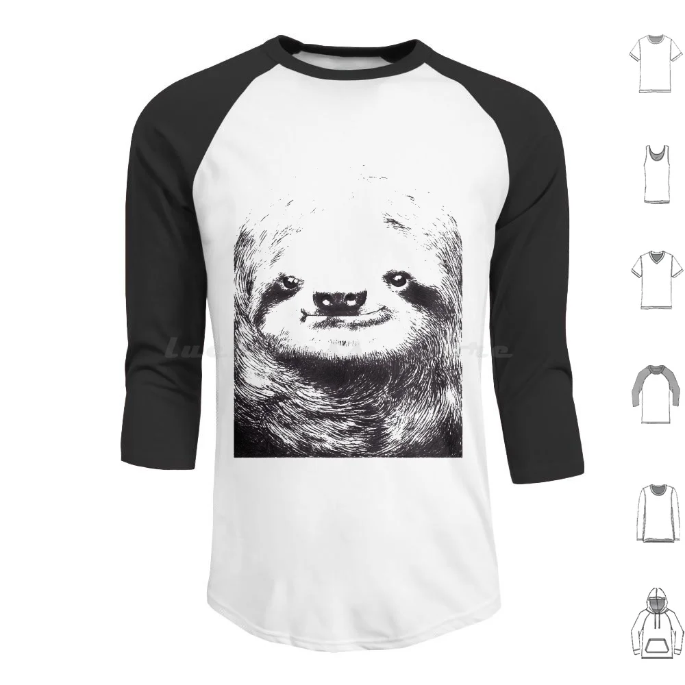 Sloth Hoodies Long Sleeve Sloth Animal Pencil Sketch Cute Opifan Eric Fan Fan Brothers Digital Illustration Graphic