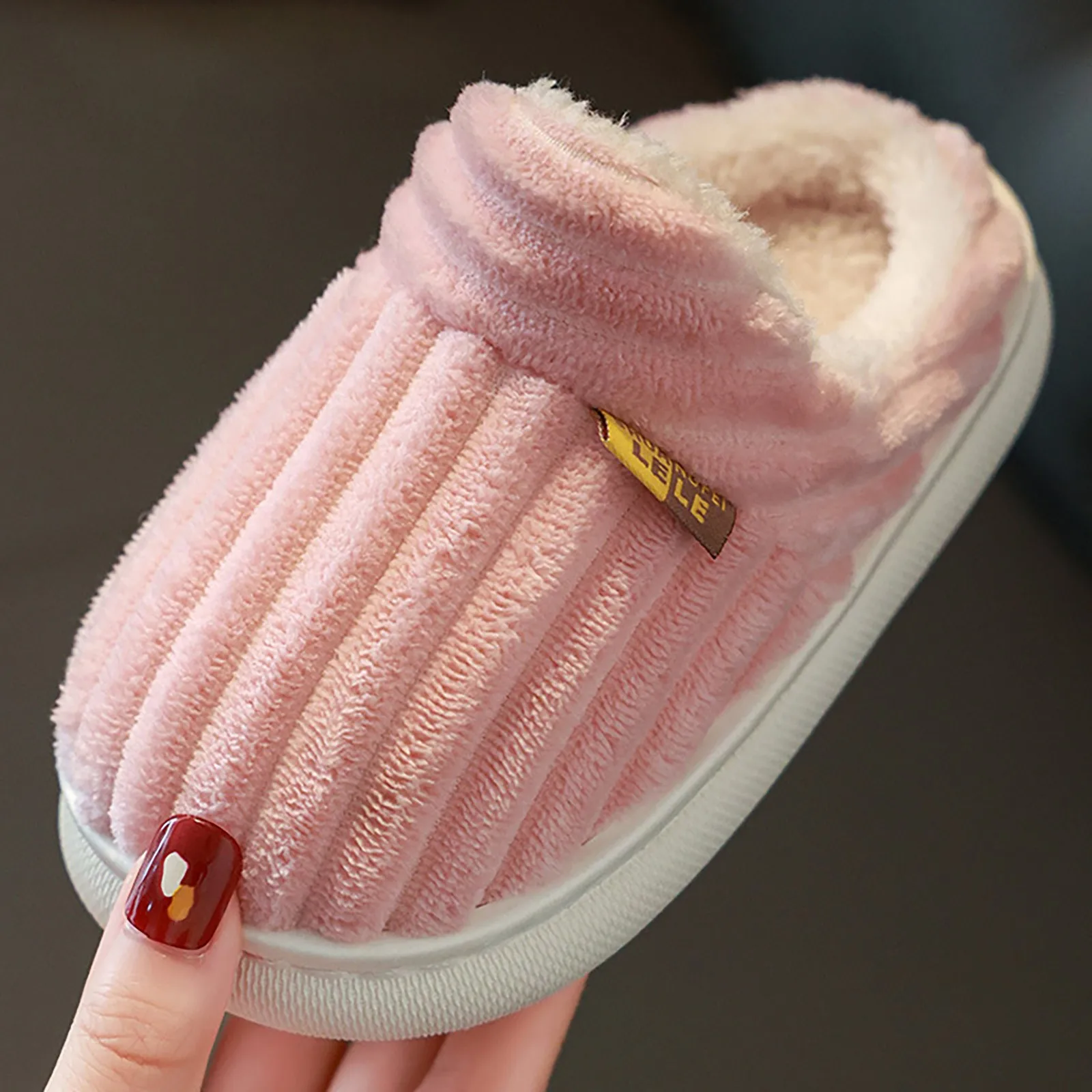 Winter Baby Cotton Slippers Children Non-slip Home Indoors Shoes Winter Simple Warm Kids Boys Girls Casual Plush Slippers 2023