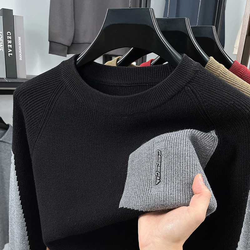 

Новый теплый мужской свитер на осень и зиму, толстый свитер с круглым вырезом, повседневный высококачественный базовый вязаный свитер для мужчин