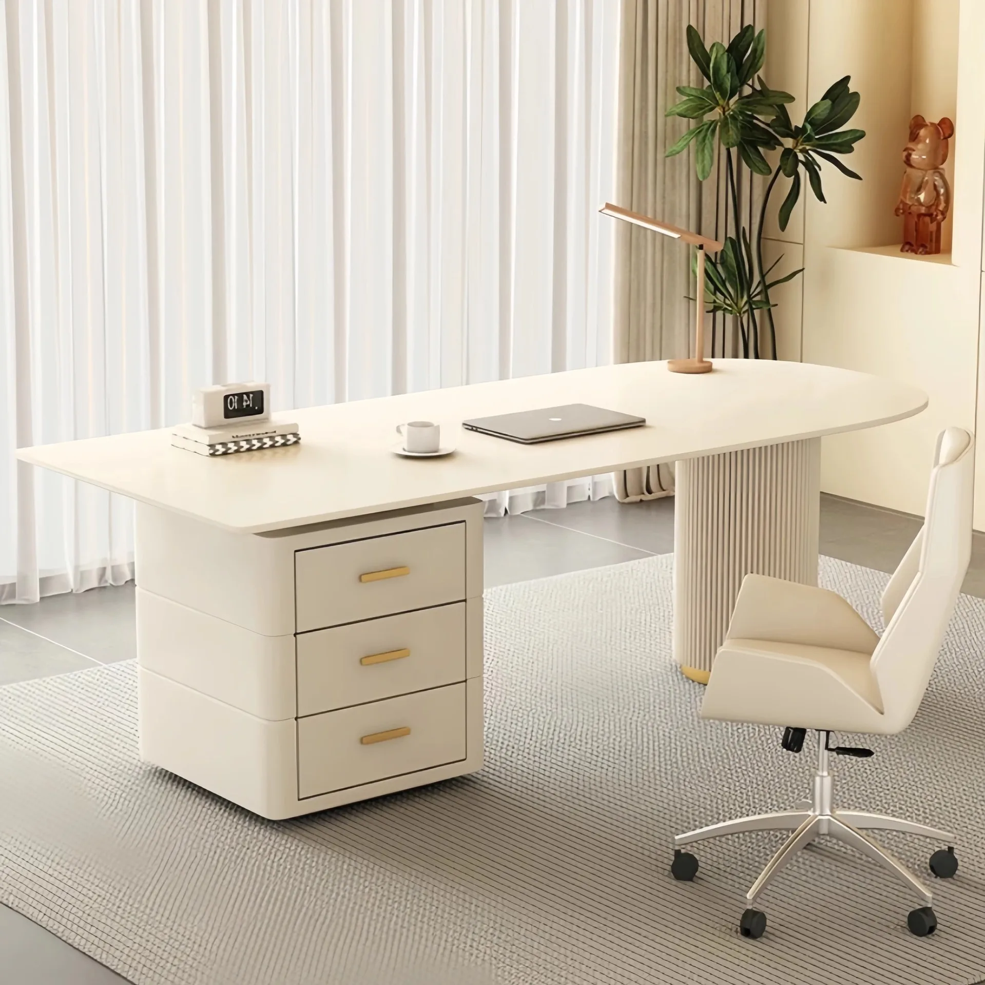 

HT Modern minimalist sintered stone computer desk - ideal for home, beauty salons, consultation rooms, and executive offices